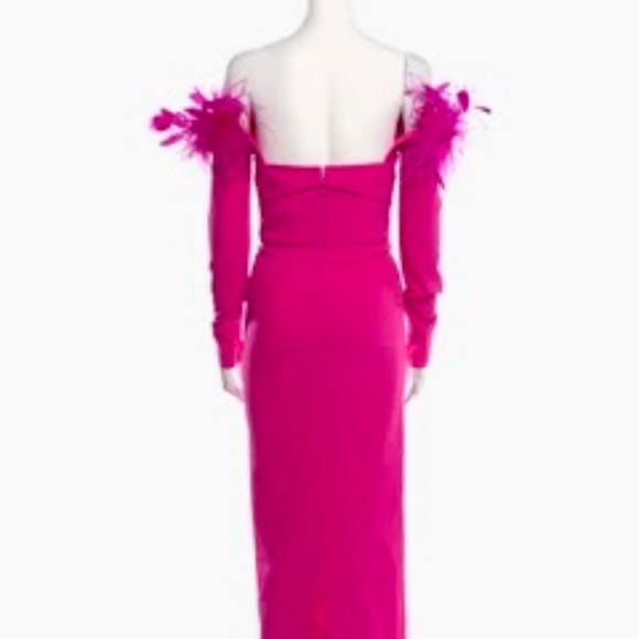 Safiyaa Vittoria Off the Shoulder Feather Dress Pink Midi Dress US sz 2 (FR 34) - Picture 9 of 12